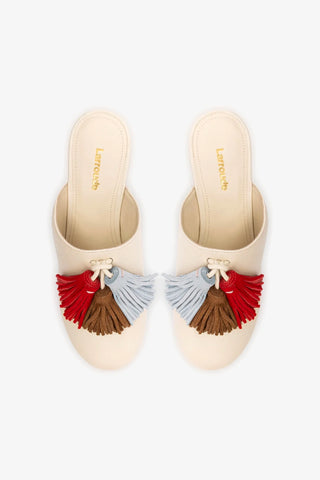 Mule Clog Plataforma Miso Wooden Tassel Couro Off White Mule Larroudé