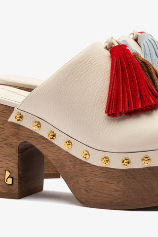 Mule Clog Plataforma Miso Wooden Tassel Couro Off White Mule Larroudé