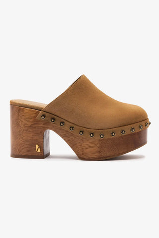 Mule Clog Plataforma Miso Camurça Caramelo