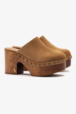 Mule Clog Plataforma Miso Camurça Caramelo
