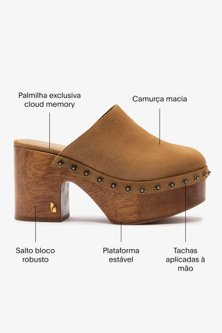 Mule Clog Plataforma Miso Camurça Caramelo