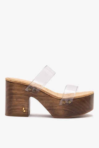 Mule Plataforma Miso Clear Vinil Transparente e Cortiça Natural Womens - Shoes - Platforms Larroudé