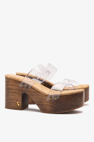 Mule Plataforma Miso Clear Vinil Transparente e Cortiça Natural Womens - Shoes - Platforms Larroudé