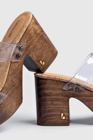 Mule Plataforma Miso Clear Vinil Transparente e Cortiça Natural Womens - Shoes - Platforms Larroudé