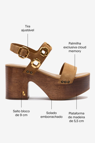 Sandália Plataforma Miso Camurça Caramelo Sandal Larroudé