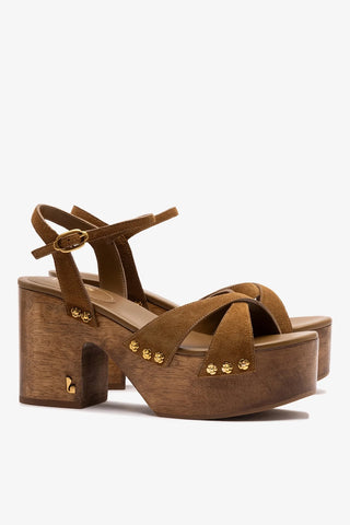 Sandália Plataforma Talitha Camurça Caramelo