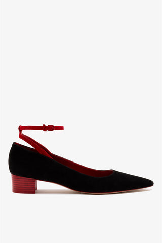 Larroudé x CPPXO: Scarpin Camurça Preto e Vermelho