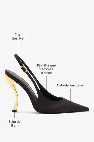 Larroudé x Nicolò B.: Slingback Grace Cetim Preto Pump Larroudé x Nicolò Beretta