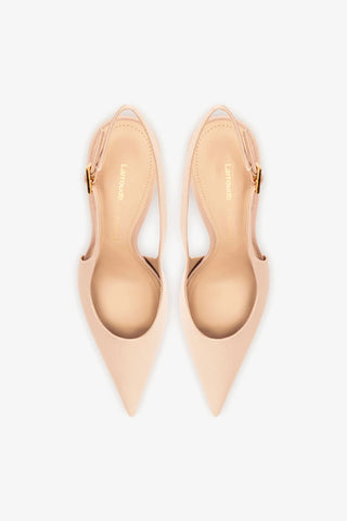 Larroudé x Nicolò B.: Slingback Grace Cetim Bege Larroudé x Nicolò Beretta