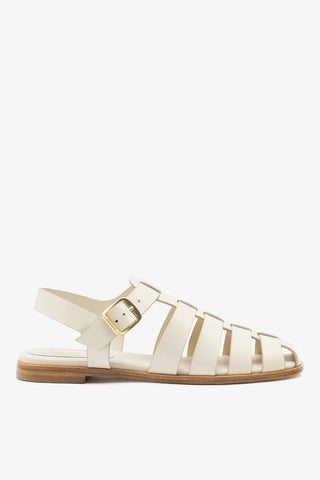 Sandália Flat Stevie Couro Off White Womens - Shoes - Flats Larroudé