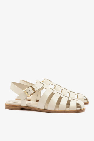 Sandália Flat Stevie Couro Off White Womens - Shoes - Flats Larroudé