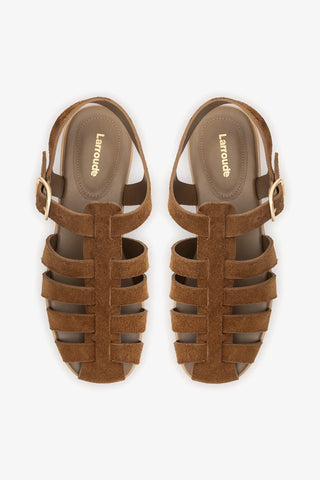 Sandália Flat Stevie Camurça Marrom Ballerina Larroudé