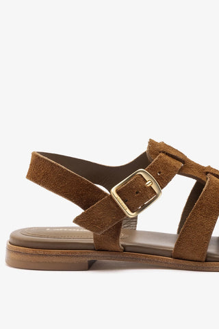 Sandália Flat Stevie Camurça Marrom Ballerina Larroudé