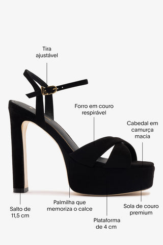 Sandália Plataforma Bianca High Camurça Preto Sandal Larroudé