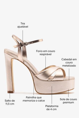 Sandália Plataforma Bianca High Couro Champagne