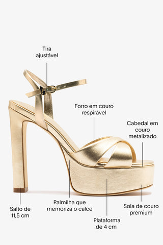 Sandália Plataforma Bianca High Couro Dourado Sandal Larroudé
