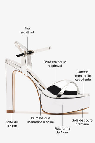 Sandália Plataforma Bianca High Espelhado Prateado Sandal Larroudé
