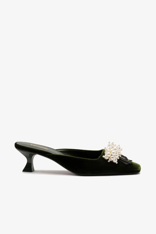 Mule Amal Pearl Veludo Verde
