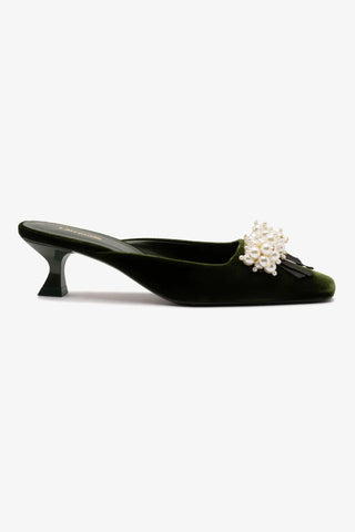 Mule Amal Pearl Veludo Verde