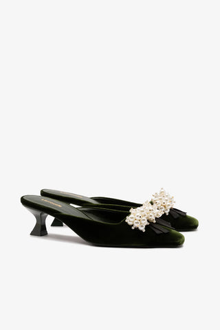 Mule Amal Pearl Veludo Verde