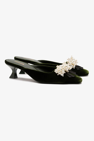 Mule Amal Pearl Veludo Verde