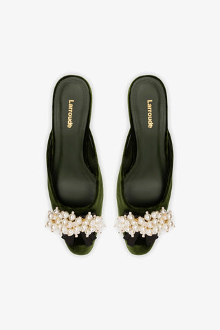 Mule Amal Pearl Veludo Verde