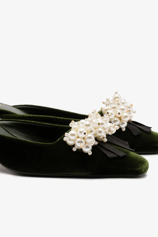 Mule Amal Pearl Veludo Verde