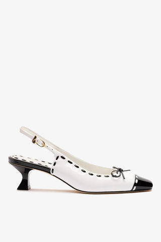 Slingback Jenny Couro Verniz Preto e Branco Womens - Shoes - Pumps Larroudé