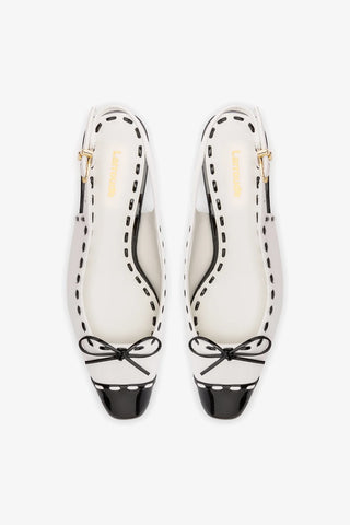 Slingback Jenny Couro Verniz Preto e Branco Womens - Shoes - Pumps Larroudé
