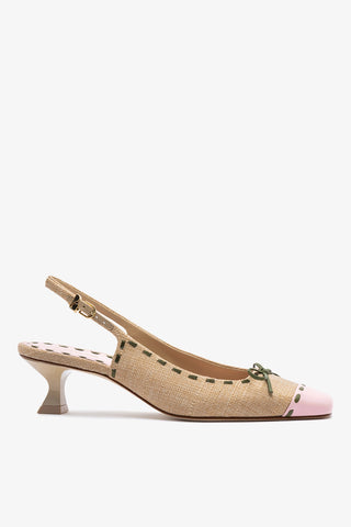 Slingback Jenny Ráfia Bege e Couro Rosa e Verde Womens - Shoes - Pumps Larroudé