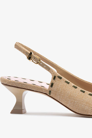 Slingback Jenny Ráfia Bege e Couro Rosa e Verde Womens - Shoes - Pumps Larroudé