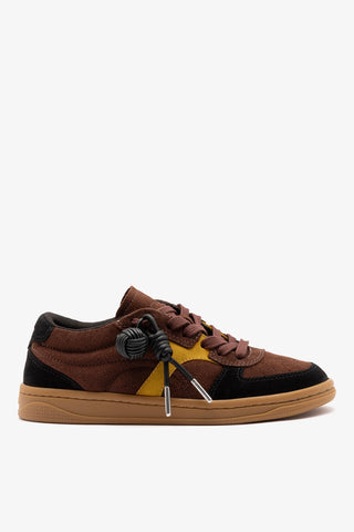 Tênis George Camurça Marrom e Amarelo Sneaker Larroudé