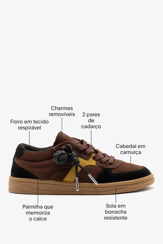Tênis George Camurça Marrom e Amarelo Sneaker Larroudé
