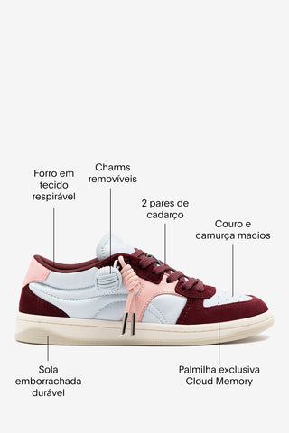 Tênis George Couro Bordô, Azul e Rosa