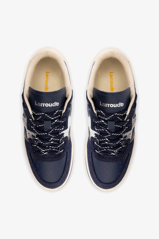 Tênis George Couro Azul, Prateado e Off White