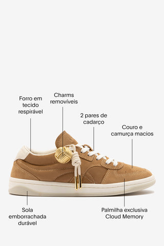 Tênis George Camurça Caramelo e Couro Off White