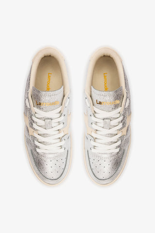 Tênis George Couro Prateado e Off White