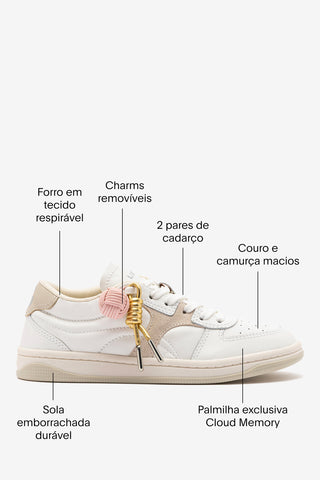 Tênis George Couro Branco e Camurça Cinza