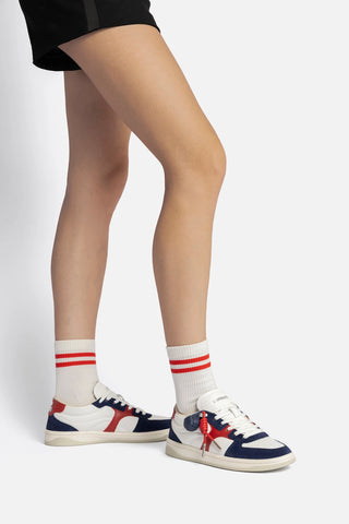 Tênis George Couro Azul, Branco e Vermelho