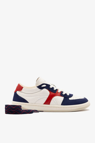 Tênis George Couro Azul, Branco e Vermelho