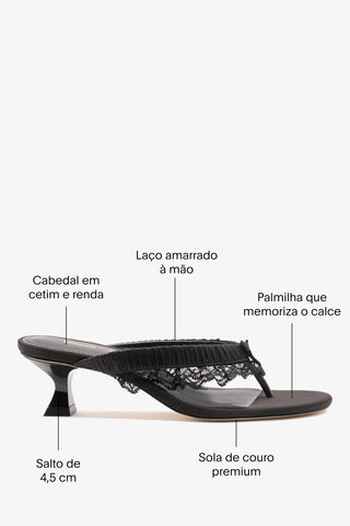 Larroudé x Tanner Fletcher: Sandália Gaia Low Lingerie Cetim Preto Sandal Larroudé x Tanner Fletcher