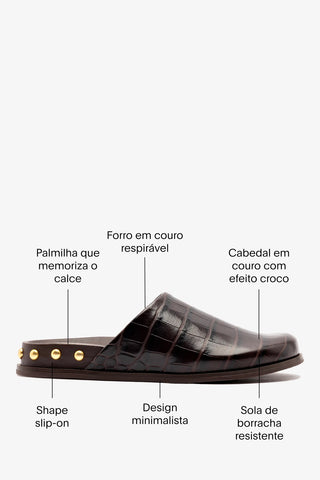 Larroudé x Kenneth Cole: Clog Couro Croco Marrom Clog Larroudé x Kenneth Cole