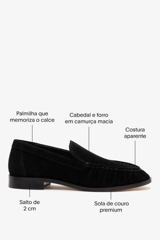 Mocassim Margaux Camurça Preto Loafer Larroudé