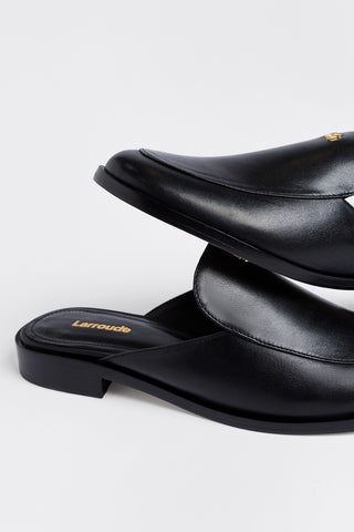 Mule Margaux Couro Preto Mule Larroudé