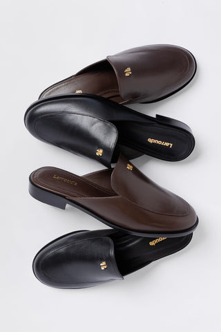 Mule Margaux Couro Preto Mule Larroudé