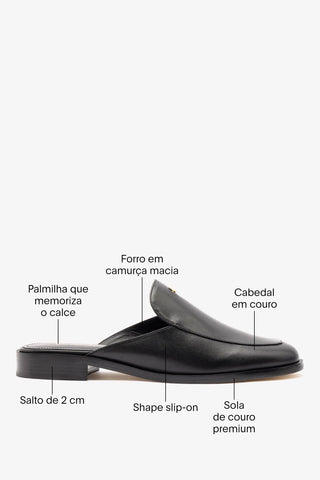 Mule Margaux Couro Preto Mule Larroudé