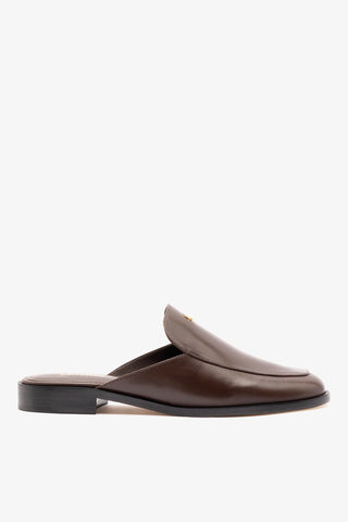 Mule Margaux Couro Marrom Mule Larroudé