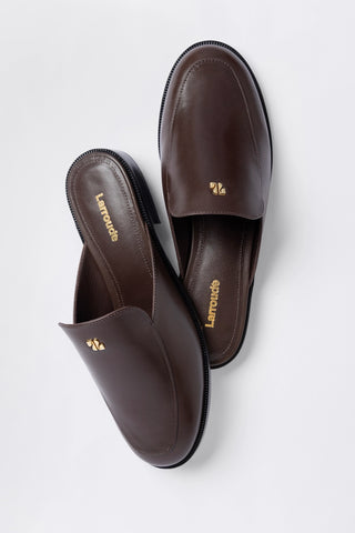 Mule Margaux Couro Marrom Mule Larroudé