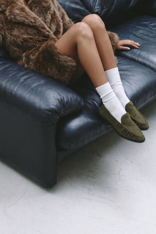 Mocassim Margaux Camurça Croco Verde Loafer Larroudé