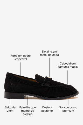 Mocassim Suki Soft Camurça Preto Loafer Larroudé